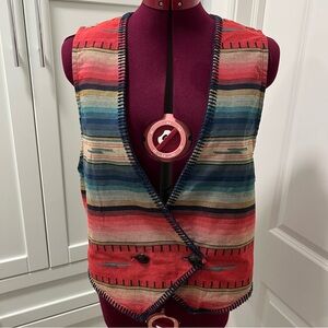 Vintage ROUGHRIDERS By Circle T 100% Cotton Aztec Western Striped Vest Size Lrg